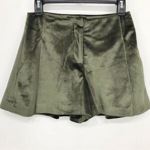 Bellenista Olive Green Velvety Holiday Wide Leg Skirt Shorts